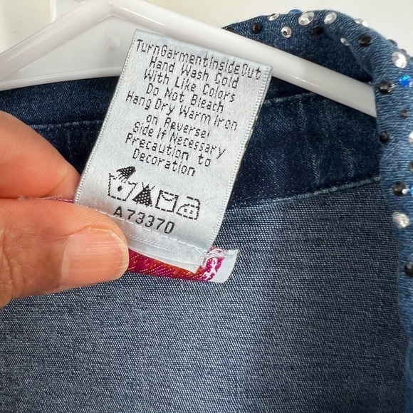 Quacker factory blue jeans shirt bedazzled size L vintage - Picture 6 of 8